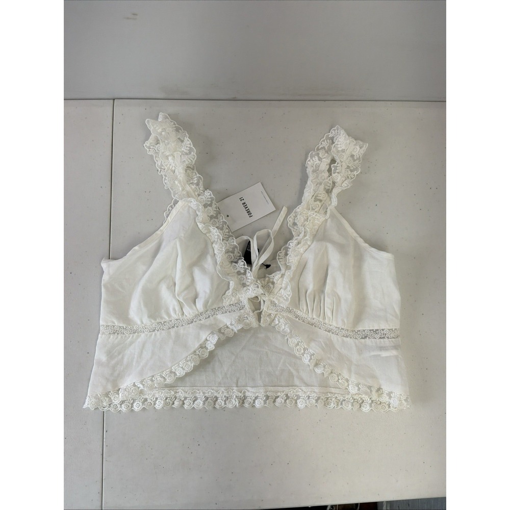 Forever 21 White Lace Tie Front Fairy Cami Babydoll Tank Top Sz L NEW